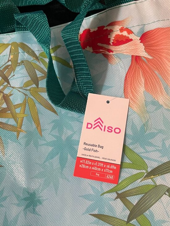 Daiso Japan Goldfish Tote Bag Blue Bamboo Reusable - Picture 3 of 4